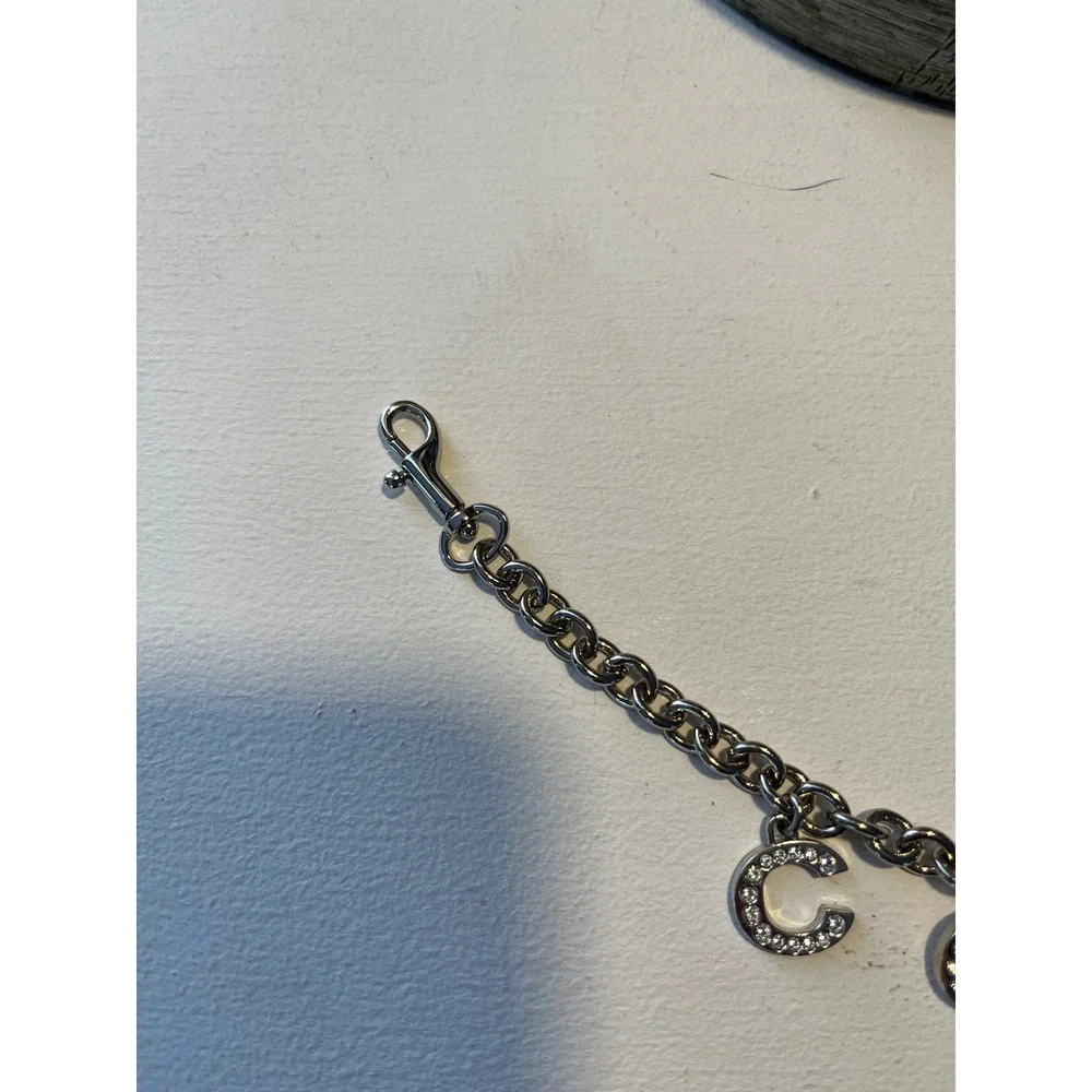 Coach Silver Tone Pave Crystal Letter Charm Bracelet Signature Logo Jewelry